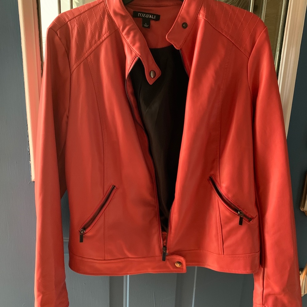 Coral Faux Leather Jacket